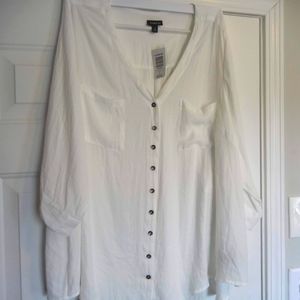 Torrid 4X Winter White 3/4 sleeve Crepe Button Up Blouse
